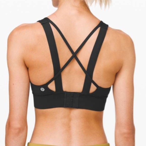 Lululemon Breathe it In Bra Black Mesh Cutout Front Strappy Back Sports Bra - Picture 1 of 16